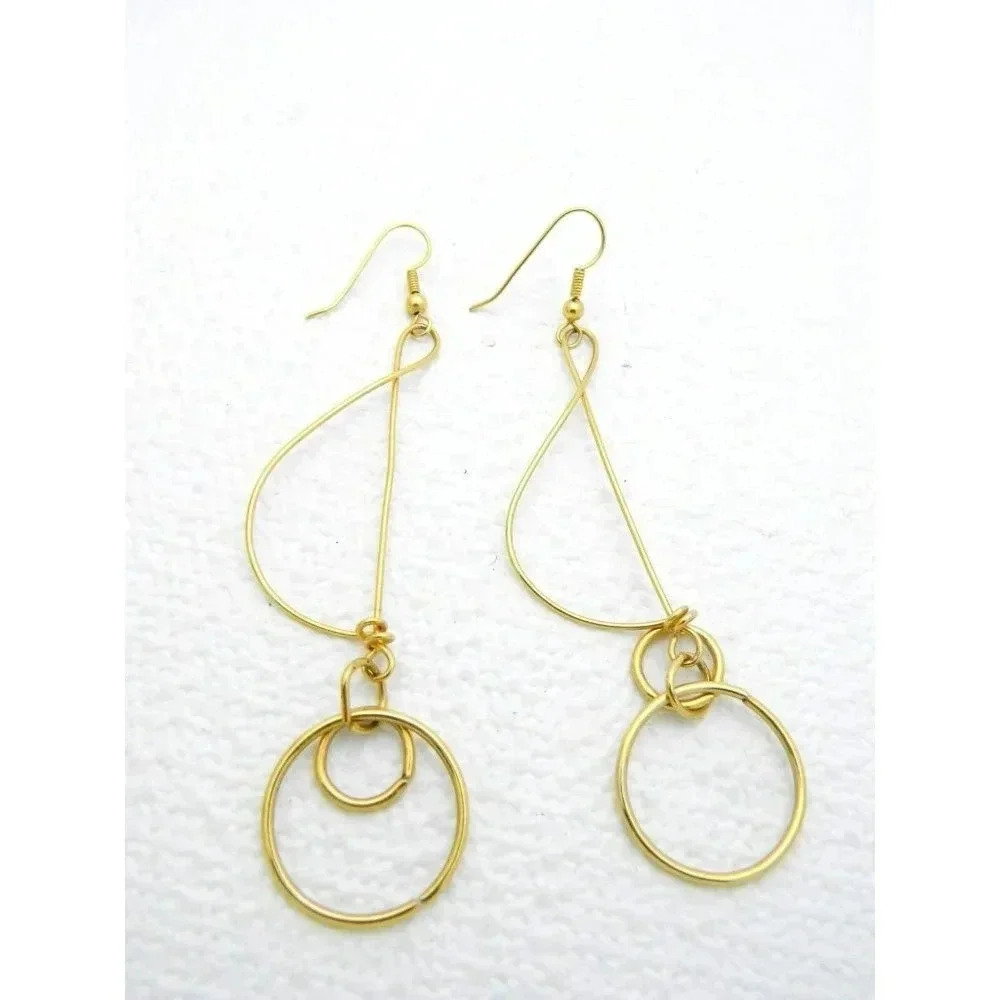 VTG Gold Tone Musical Treble Cleft Dangle Wire Earrings